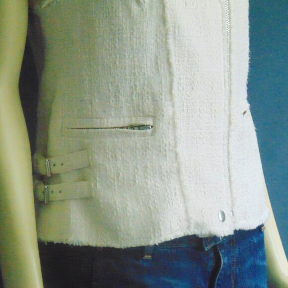 Rebecca Taylor Off White Textured Frayed Tweed Biker Moto Vest Sm - Picture 8 of 16